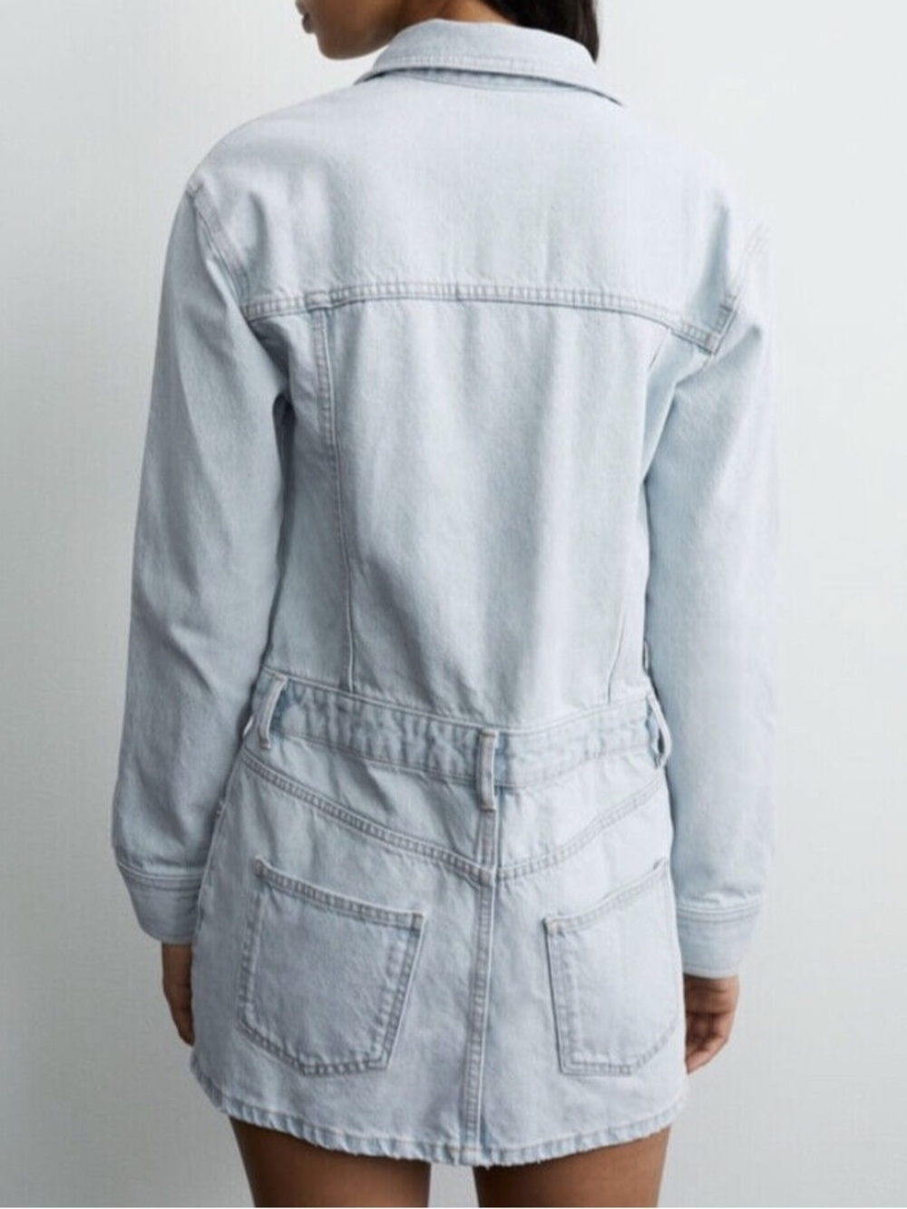 Zara Light-Wash Denim Mini Shirt Dress | Size Medium - Picture 3 of 7